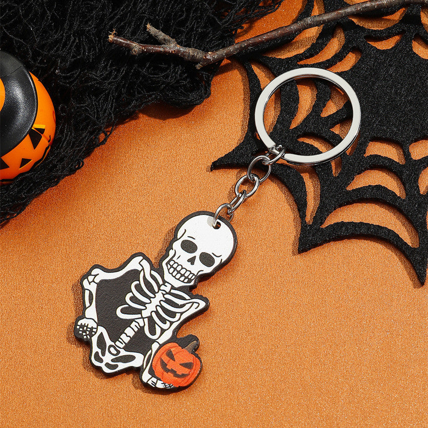 Wholesale Halloween Bat Pumpkin Spooky Spider Skull Cat Wooden Keychain